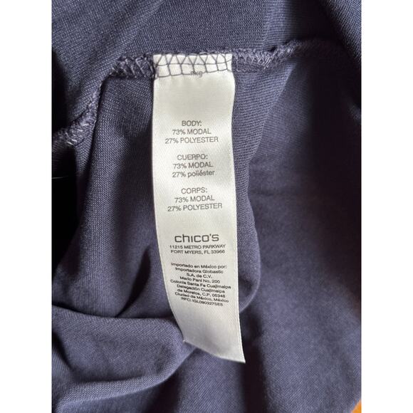 Chicos Mock Wrap Blouse Sueded Polyester Material Charcoal Blue Size 3 = XL 16 - Picture 6 of 6